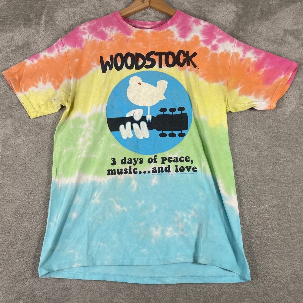 Woodstock Shirt Mens Large Rainbow Tie Dye Peace‎ Music Love Liquid Blue Retro